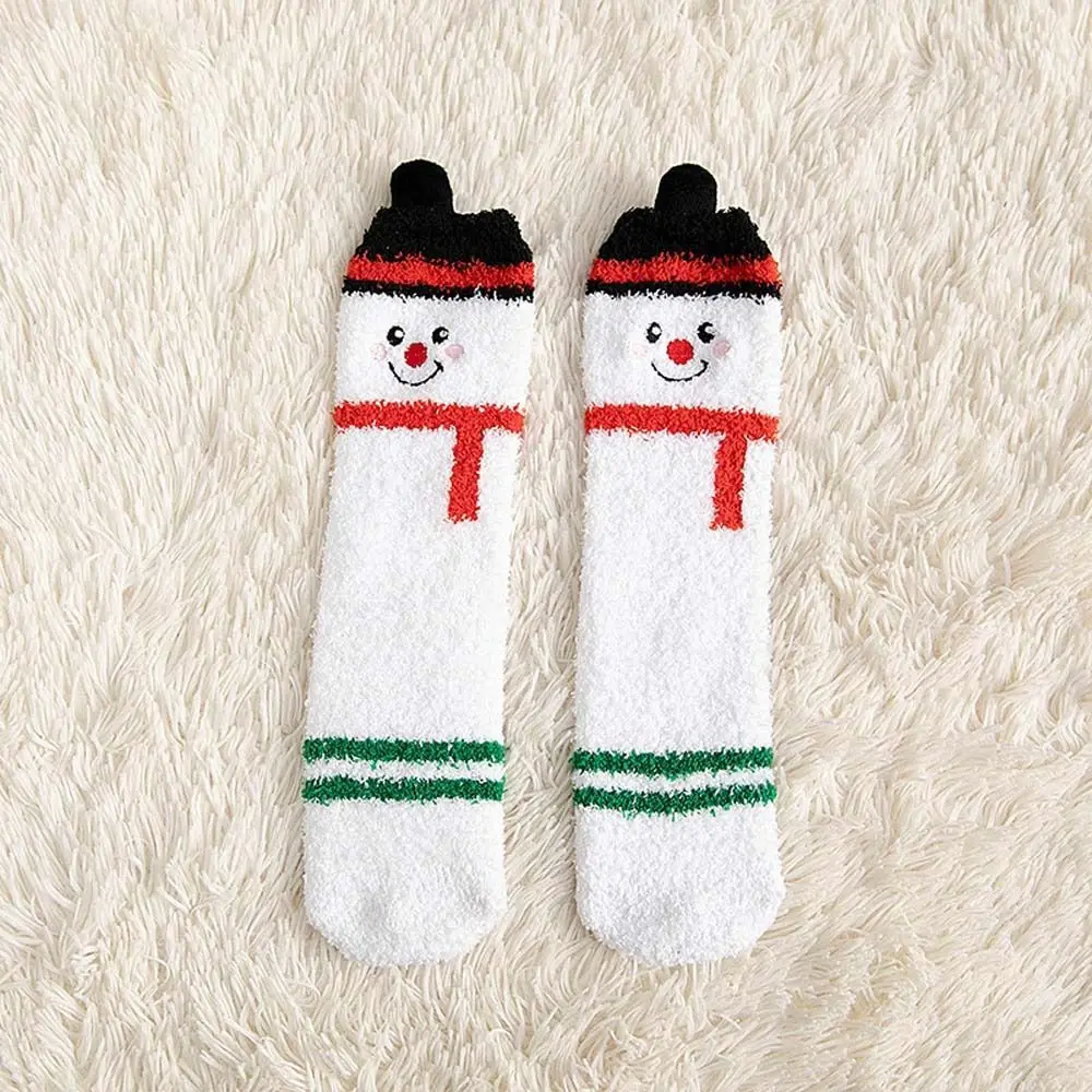 Comfortable Coral Fleece Christmas Socks Elk Santa Claus Cartoon Hosiery Korean Style Snowman Mid-Tube Socks Women