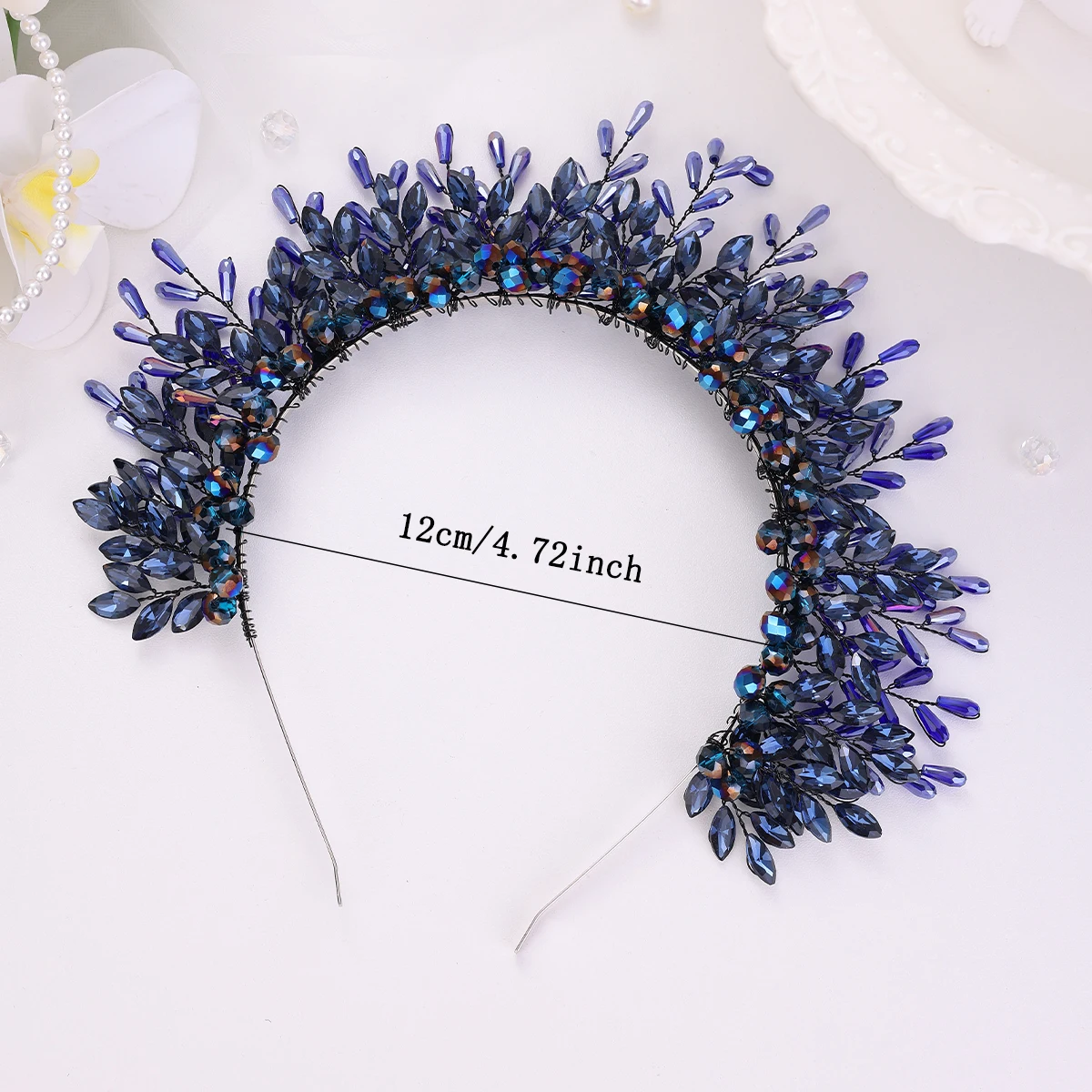 Deep Blue Crystal Rhinestone Bridal Headbands Handmade Baroque Hairbands For Halloween Party Hair Accessories