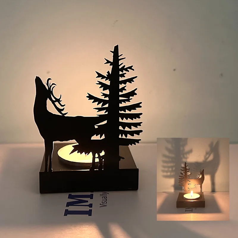-Border Reindeer Candle Holder Projection Lamp Stand Ornament Home Lighting Decoration Night Light Deskt