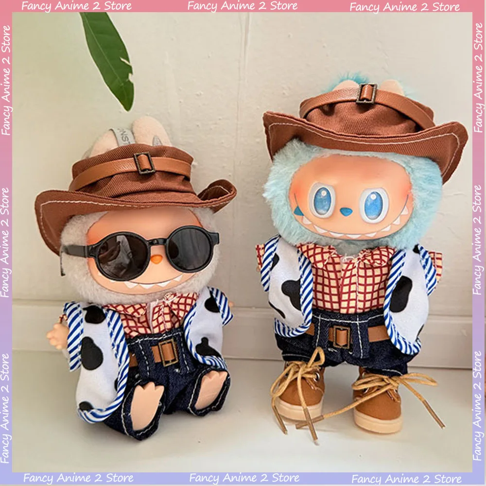 

Мультяшная западная ковбойская одежда со шляпой и поясом, наряд для V1 V2 V3 Labubu, мини-плюшевая кукла, одежда «сделай сам», модные аксессуары, подарки