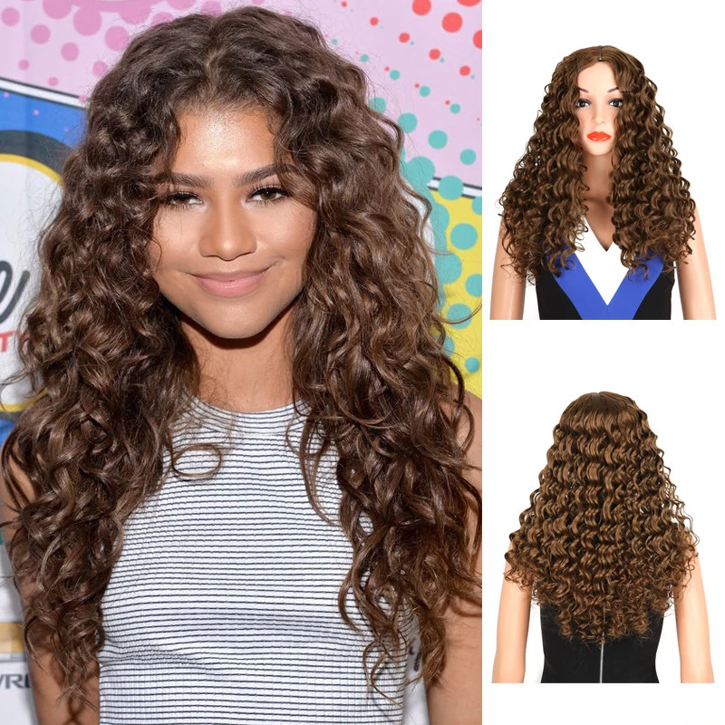Fashionable African women's middle-parted small curly long hair wig