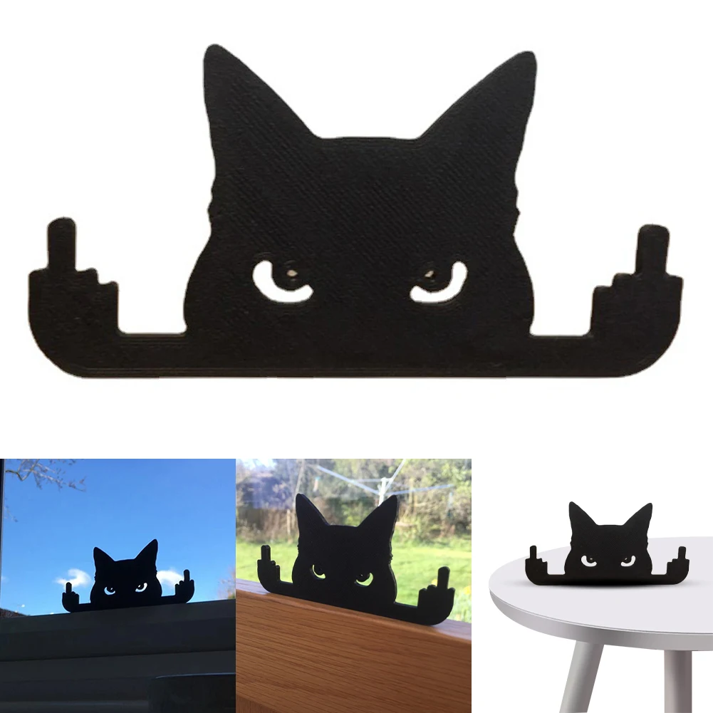 Wooden Middle Finger Cat Decor Black Peeping Cat Funny Desktop Bookshelf Ornament Cat Silhouette Decor for Yards Patio Garden