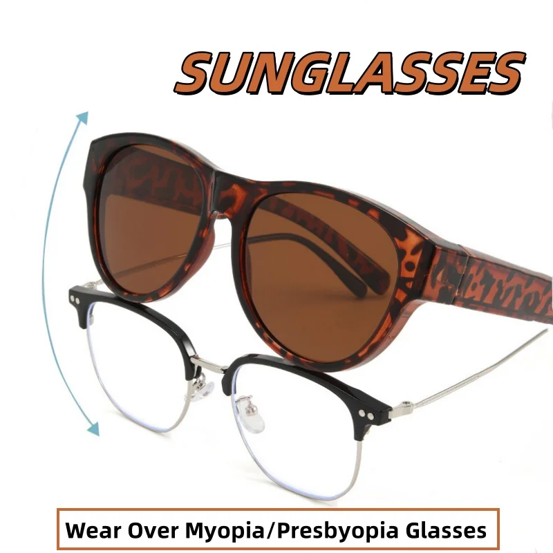 

New Tortoiseshell Sunglasses with Stylish Large Frame and UV Protection for Driving Wear Over Myopia Prescription Glasses