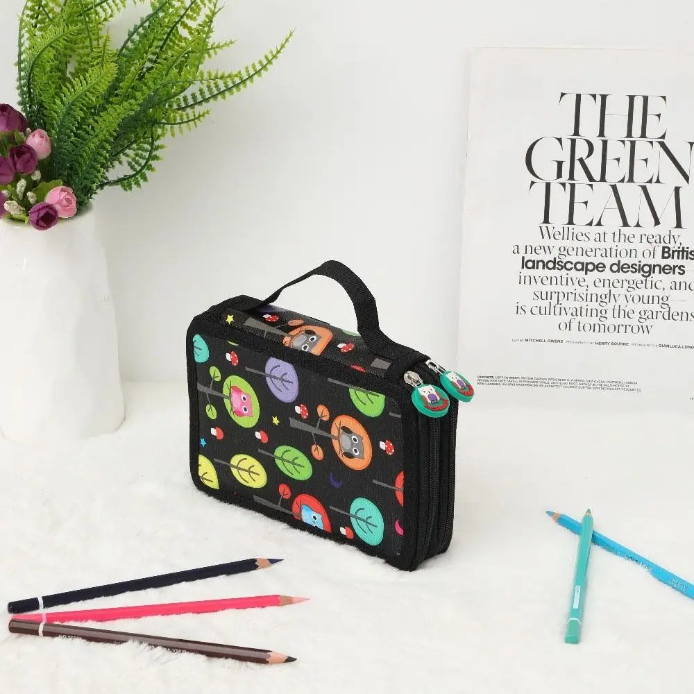 32/52/72 Hole Sketch Pencil Case Cartoon Large Capacity Pen Storage Bag Zipper Closure Multiple Compartments
