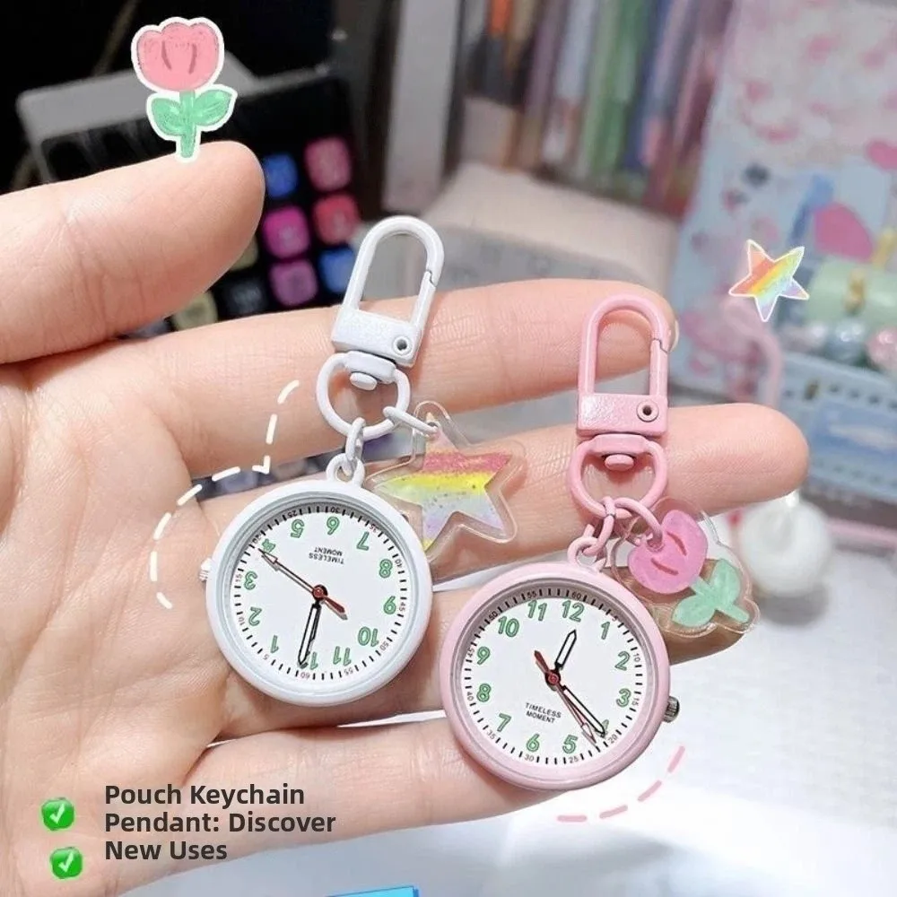 

Dopamine Mini Keychain Pocket Watch Round Reusable Electronic Hanging Watch Electronic Movement Luminous Pocket Watch