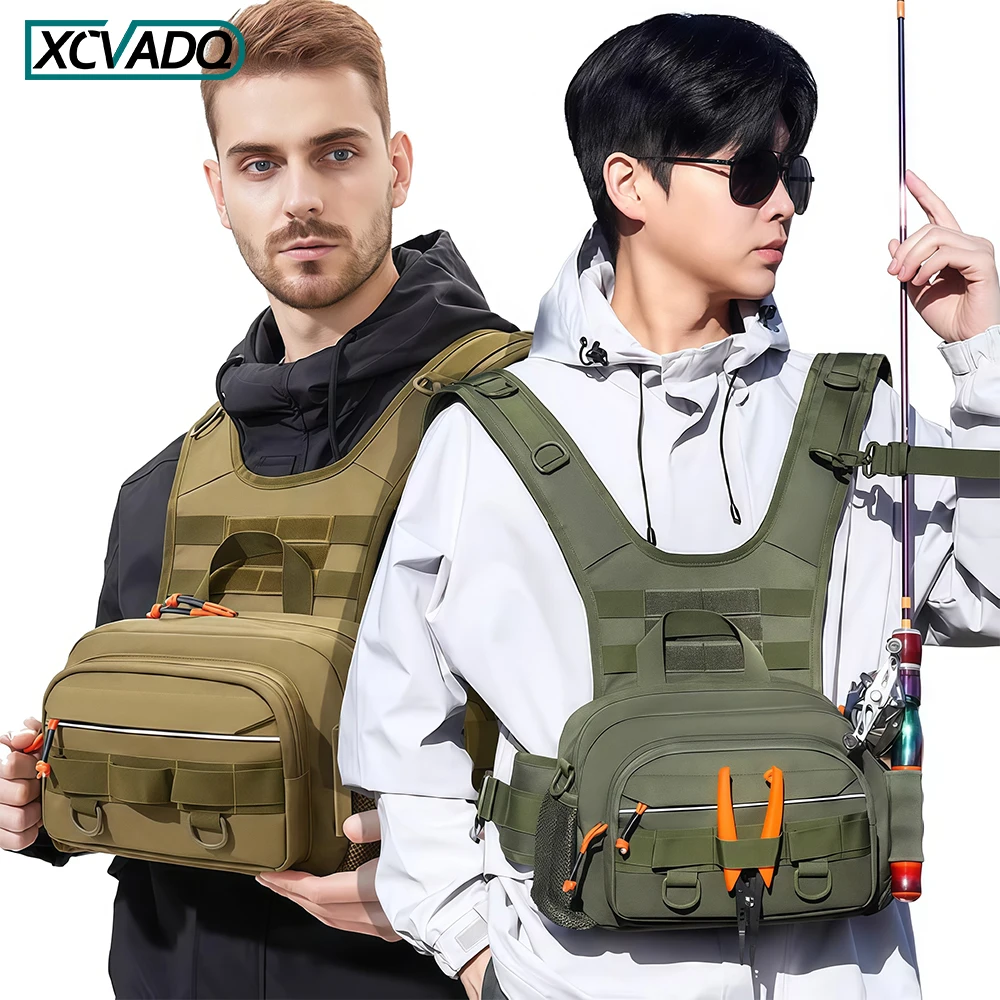 Fishing Chest Pack, Waterproof Fly Fishing Storage Pack with Reflective Strap, Multi-Pockets Tackle Backpack for Men Women