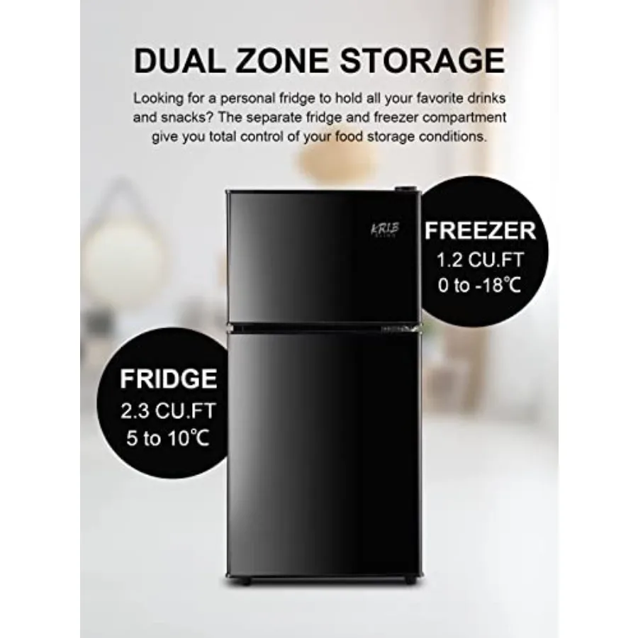 Mini Fridge With FreezerCompact Refrigerator With 2 Doors 7- Level Adjustable Thermostat Removable Glass Shelves For Bedroom Of