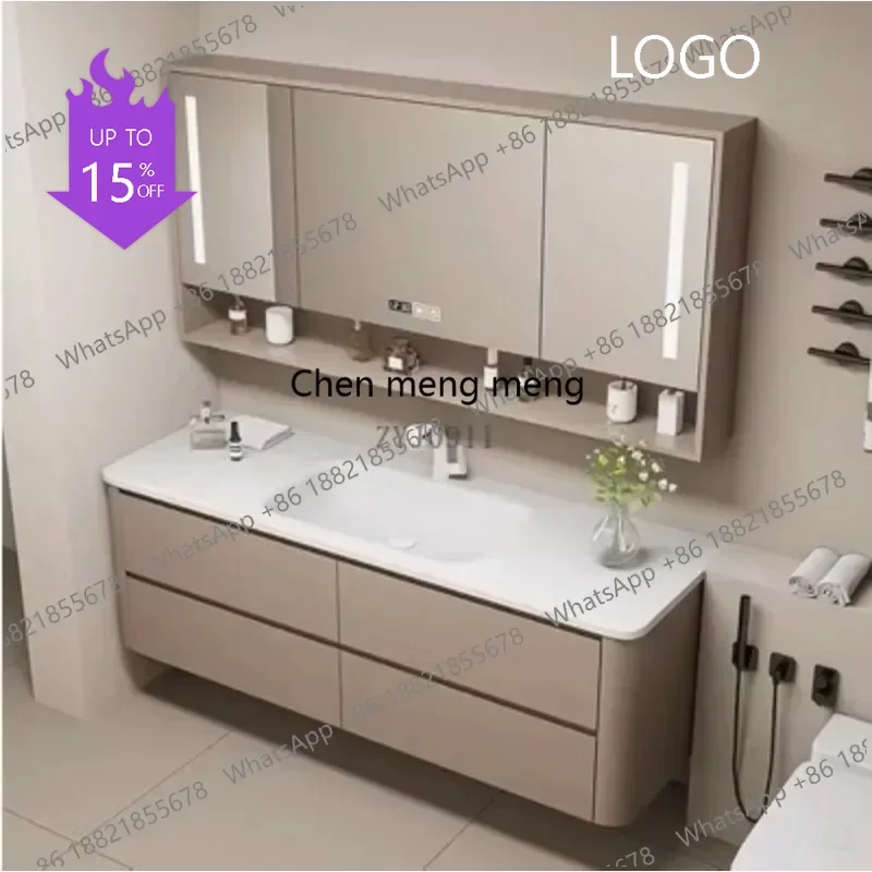 P3  Combination Whole Washbin Skin Feeling Circular Arc Oak Paint Cabinet Body Simple Bathroom Table