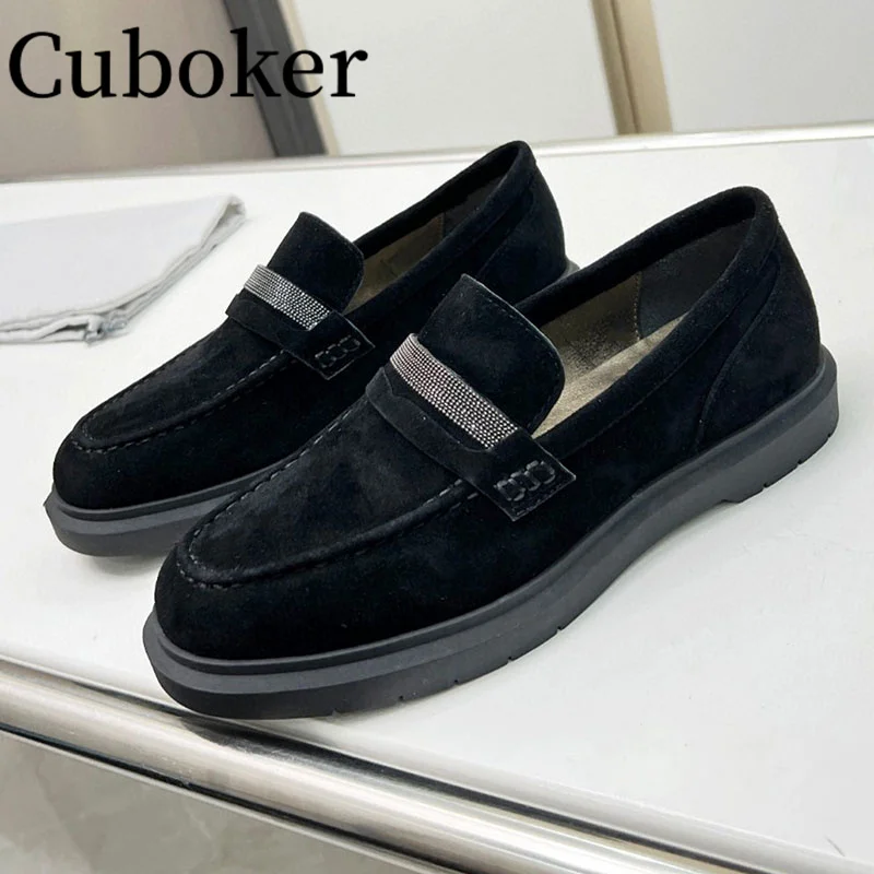 Suede Leather Lazy Loafers Designer Brand Shoes Women Flat Loafers Shoes Casual Shoes Ladies Comfort Driving Walking Shoes Mujer