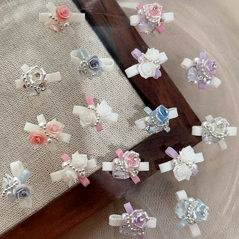 Soft Carved Bowknot Rose Camellia Flowers Pearl Pile Rhinestones Love Heart Crystal Steel Ball Nail Art Decorations Accessories