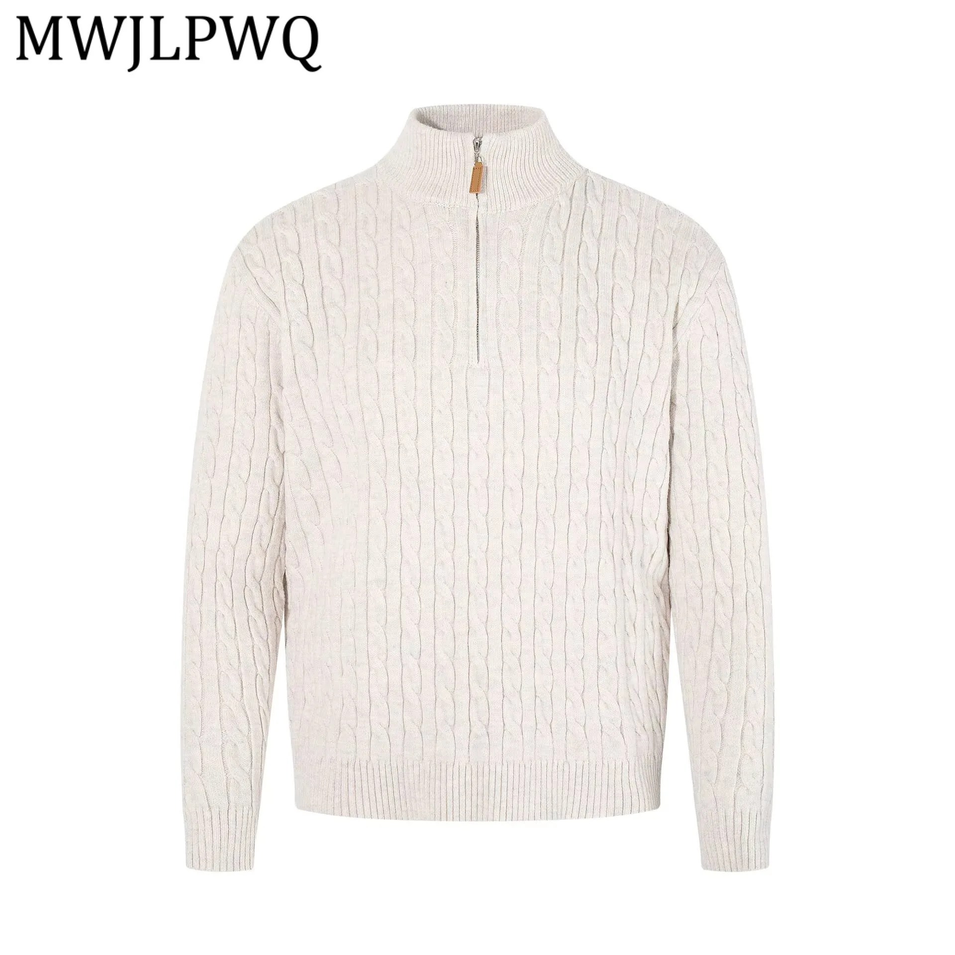 

Мужской вязаный свитер MWJLPWQ в ретро-стиле, высококачественный, с дизайнерским воротником-стойкой, однотонный базовый топ, весна-зима 2026, модель 21899