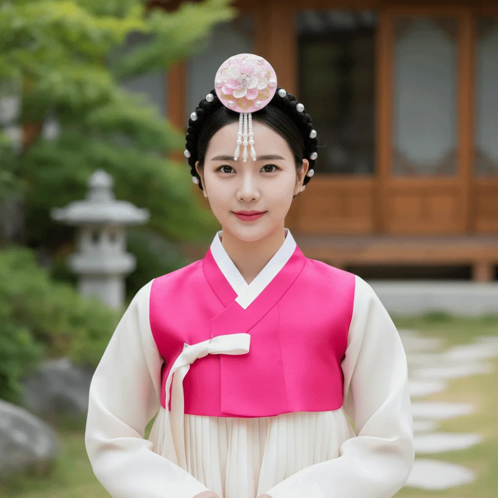 

Fashion Flower Korean Headband Pearl Tassels Hanbok Hairband Headdress Traditional Stage Dance Hair Hoop Girl