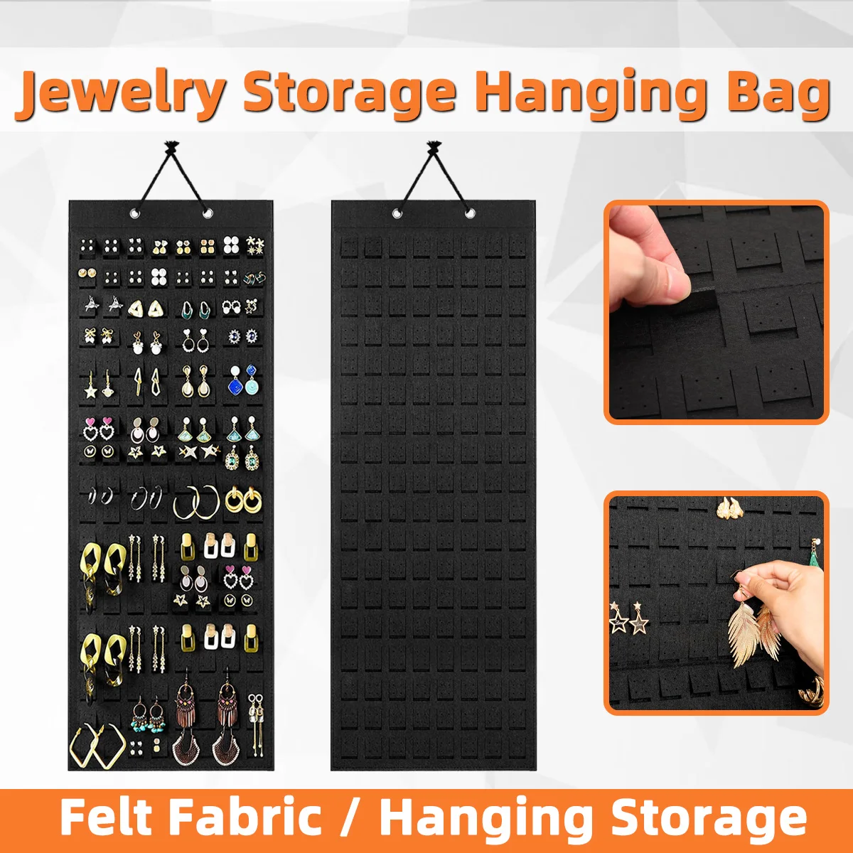 Wall Mounted Felt Earrings Necklace Storage Bag Hanging Display Board Home Decoration Storage Bag Black Wall Mounted Savings Bag