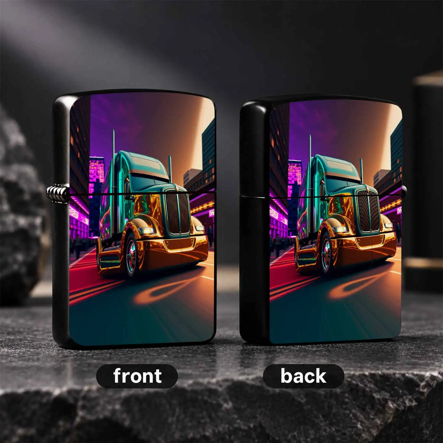 Trendy Cyber Neon Semi Truck Pattern Lighter, Stylish Vibrant City Aesthetic Portable Accessory, Ideal For Daily Use, Outdoor Gatherings, Holiday Gifting, Multi-Scenario Practical Exquisite Creative Decorative Item With A Humorous And Inter