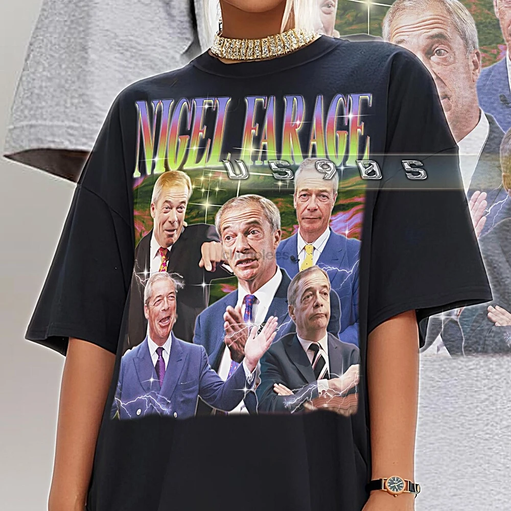 قميص NIGEL FARAGE - تي شيرت ريترو تي شيرت غير شرعي عتيق من التسعينيات على شكل شخصية سياسية