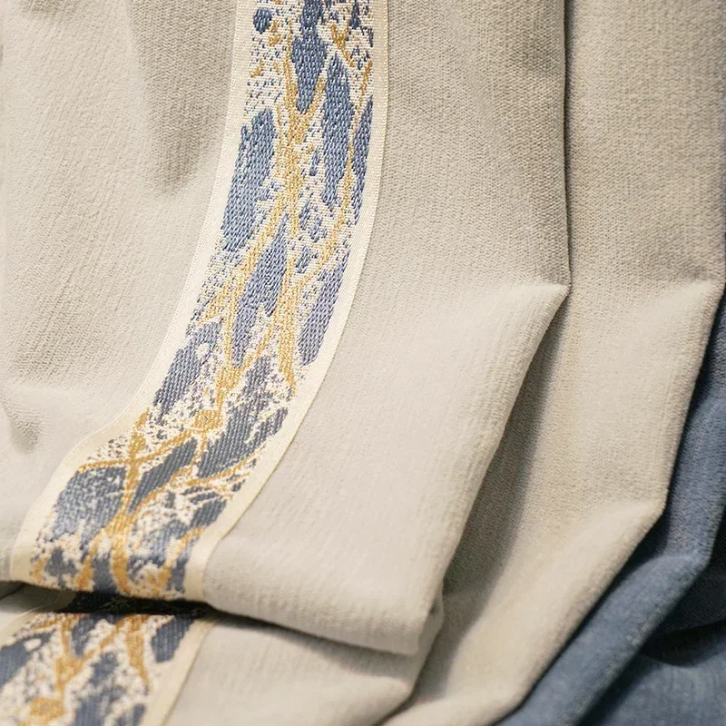 Dark Blue Cashmere Thickened Splicing Blackout Curtains for Living Room Bedroom Chenille Floor-to-ceiling Window Custom Curtains