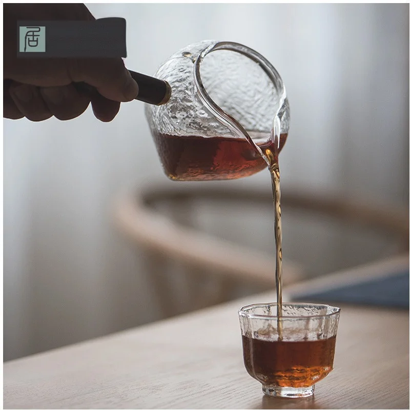 

Japanese Sle Handmade Glass Teapot Handle Heat Resistant Hammered Pattern Tea Set Fair Cup Tea Ocean Touch Miss Vintage Matte