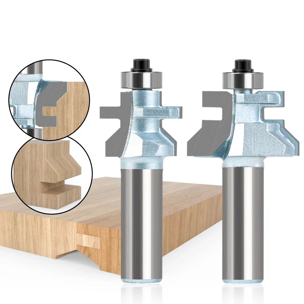 

2pc 1/2" 12mm Shank V Groove & Matched Tongue Router Bit Set w/ Premium Ball Bearings Woodworking Cutter
