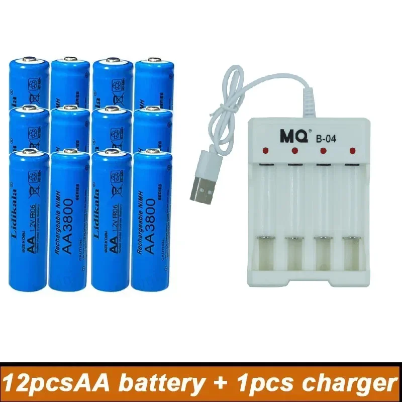 High Quality 1.2V Rechargeable Battery, AA3800NI-MH Battery+USBcharger, Alkaline Technology, for Remote Control, Toys/computer