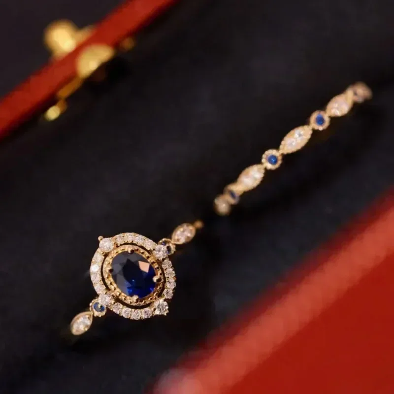 Dazzling vintage Unique Luxury Blue Gemstone rings for women Exquisite Stacking Style Beautiful engagement ring fine Jewelry