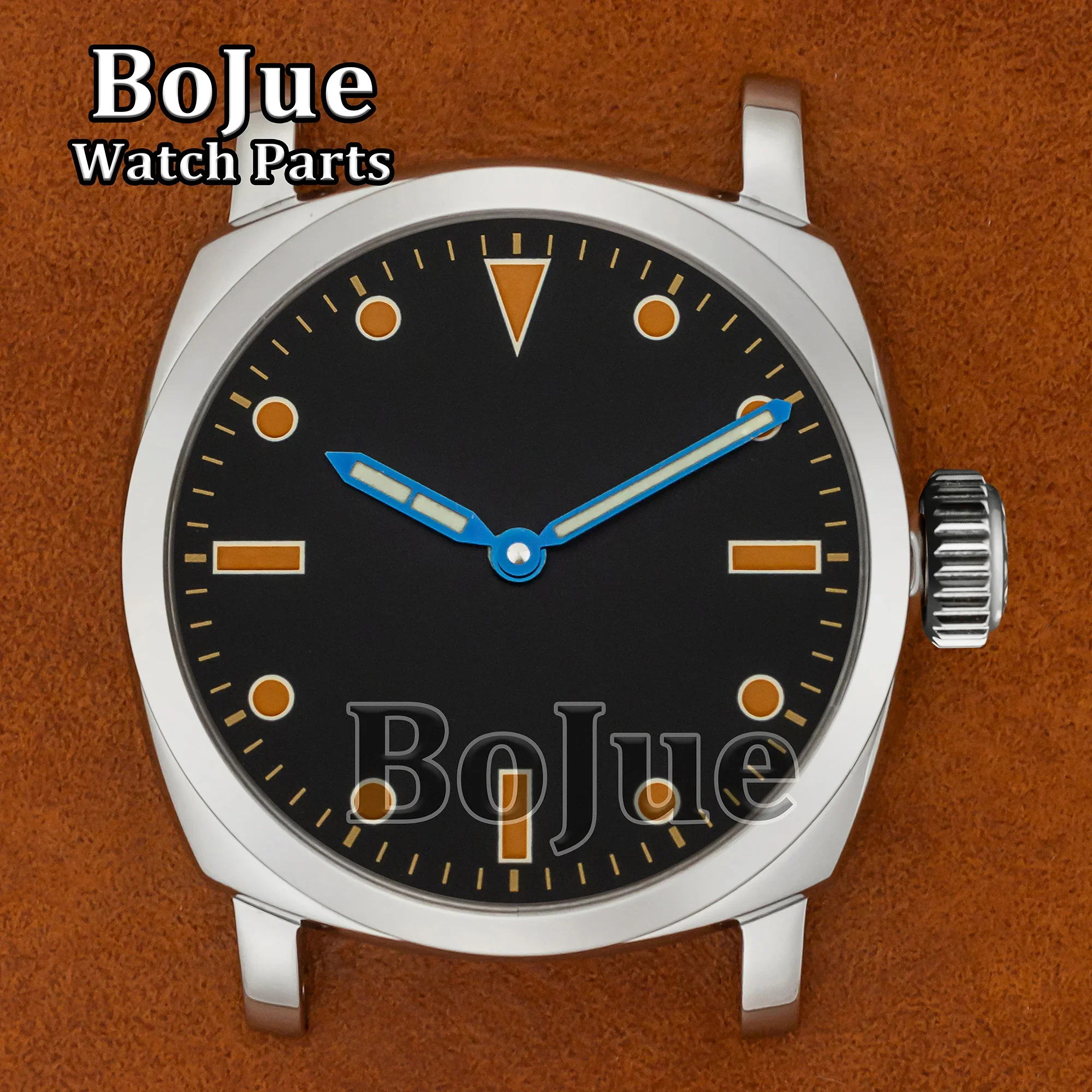 47mm Watch Case Dial Hands Leather Strap 100m Waterproof Vintage Case for Pam 6154 ETA6497/6498 ST3600 Movement Watch MOD Parts