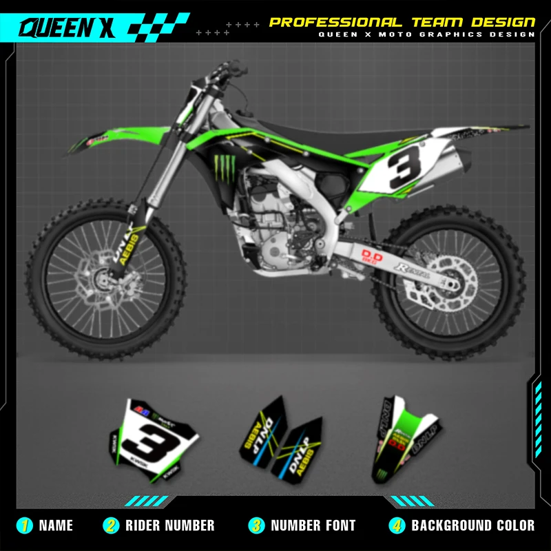

Queen X MOTOR For KAWASAKI KXF250 KX250F KXF 250 2017 2018 2019 2020 Custom Motorcycle Graphics Background Decals Stickers Kit