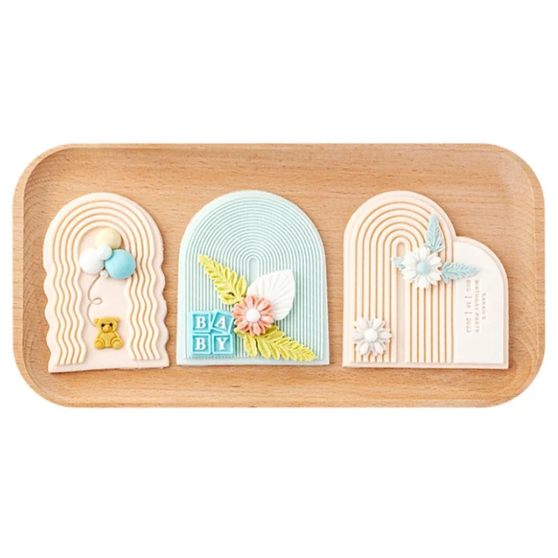 Cartoon Rainbow Cookie Cutter Mold Cake Decorating Tool Baby Bear Arched Cookie Embosser Stamp Biscuit Mold Birthday Baking Tool