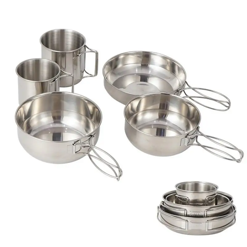 

Outdoor Camping Stainless Steel Mess Cookware Set Picnic Cooking Utensils Pot Set Tableware Pan Bowls Cup for Hiking Backpacking