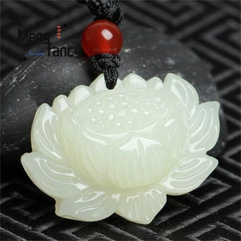 

Natural Hetian White Jade Lotus Flower Pendant Exquisite Elegant Simple High-grade Luxury Quality Fashion Jewelry Holiday Gifts