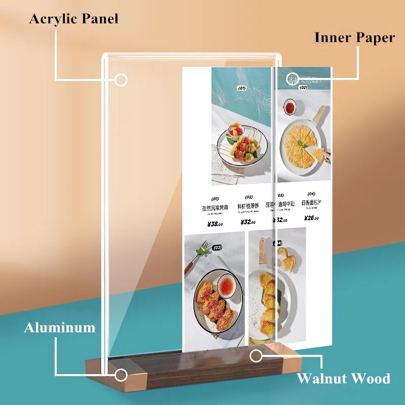 A5 148X210MM Wood Base Acrylic Sign Holders Menu Paper Holder Display Stand Table Acrylic Poster Signs Stand