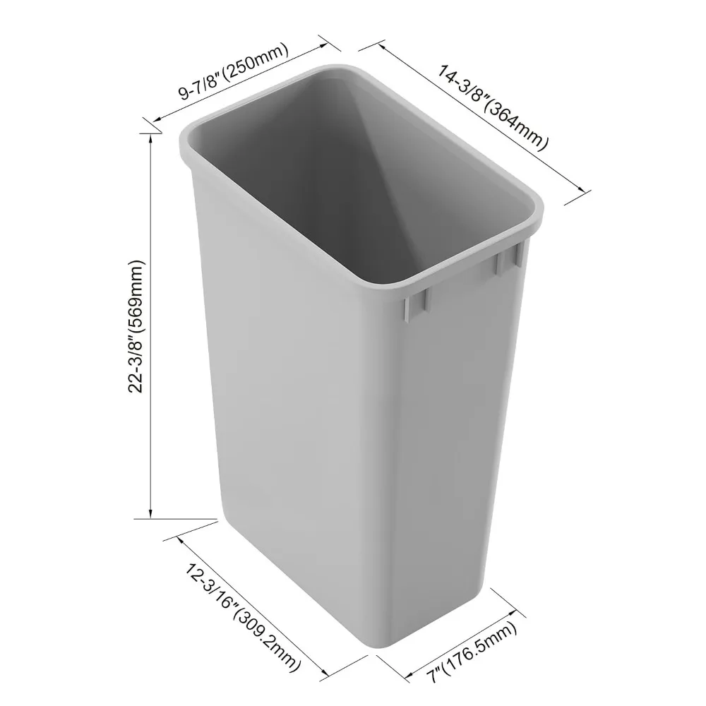 50 Qt Stackable Plastic Trash Container, 13 Gal, Kitchen/Bathroom/Office, 22-3/8in H, Grey 2-Pack