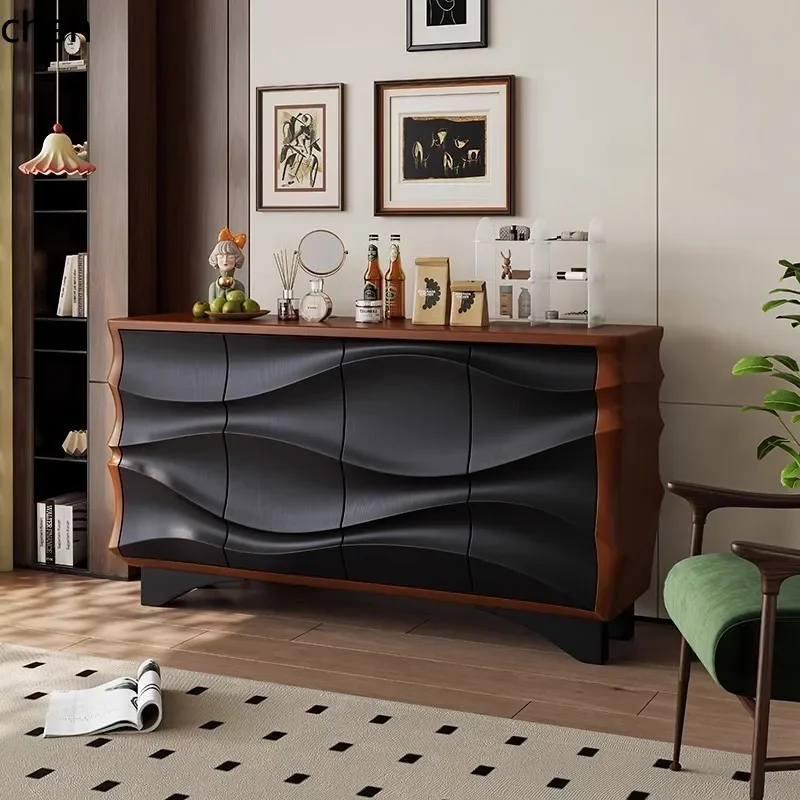 HYS Retro Home Solid Wood Sideboard Cabinet Hallway Chest of Drawers Wave Pattern Entryway Bedroom Storage Cabinet