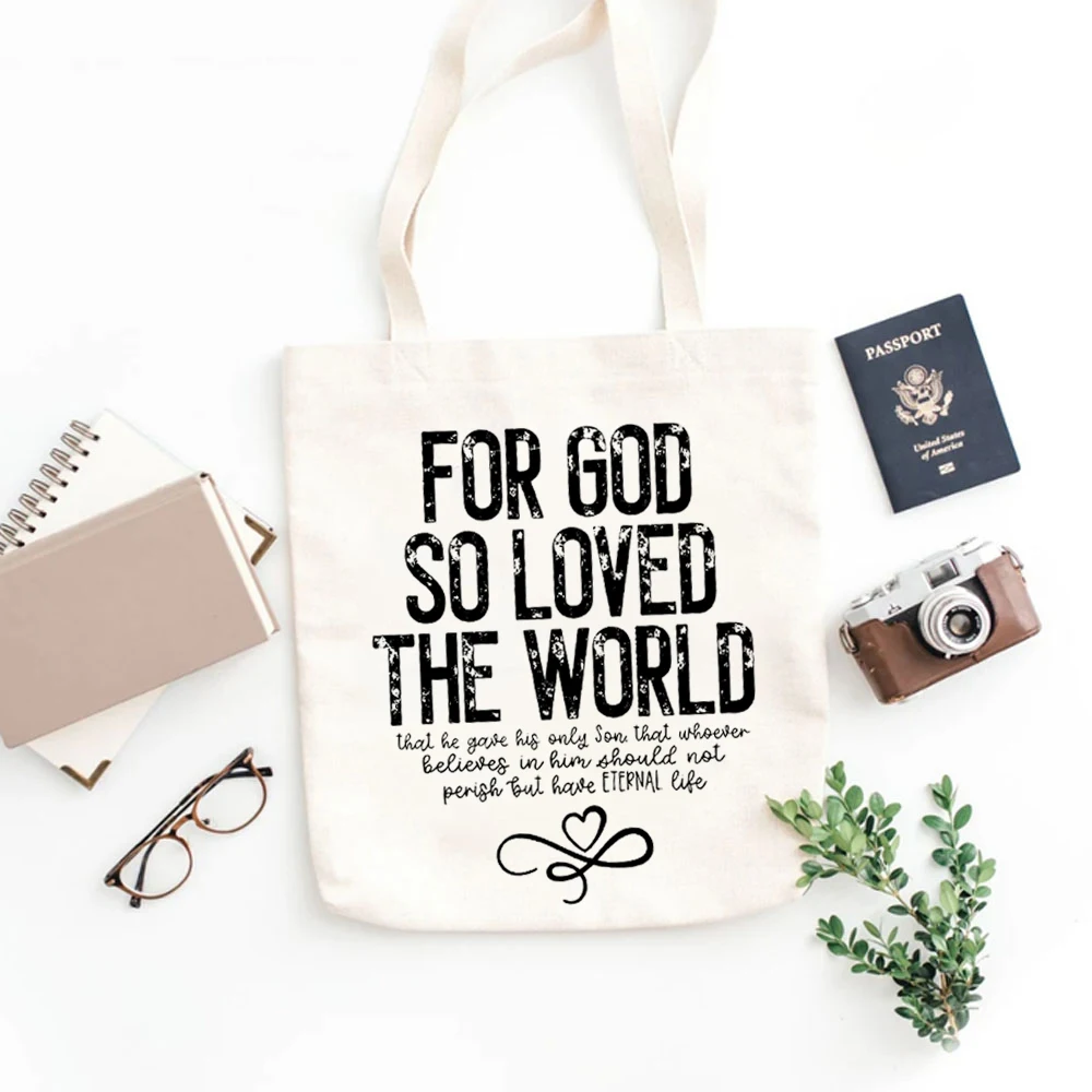 GOD So Loved The World Print Tote Bags Jesus Love U borsa a tracolla da donna borsa per la spesa borse eleganti da donna in tela di grande capacità