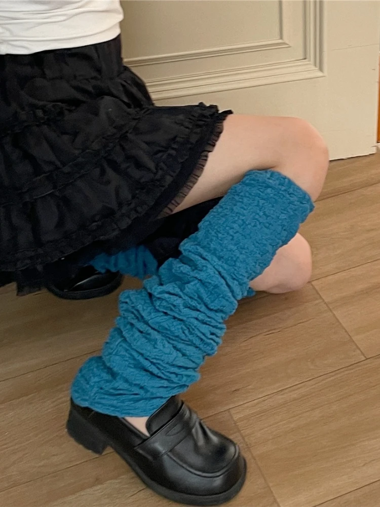 Women Solid Color Pleated Y2k Aesthetic Long Socks Japanese Autumn Grunge Fairy Leg Harajuku E-girl Gothic Emo Streetwear Sock