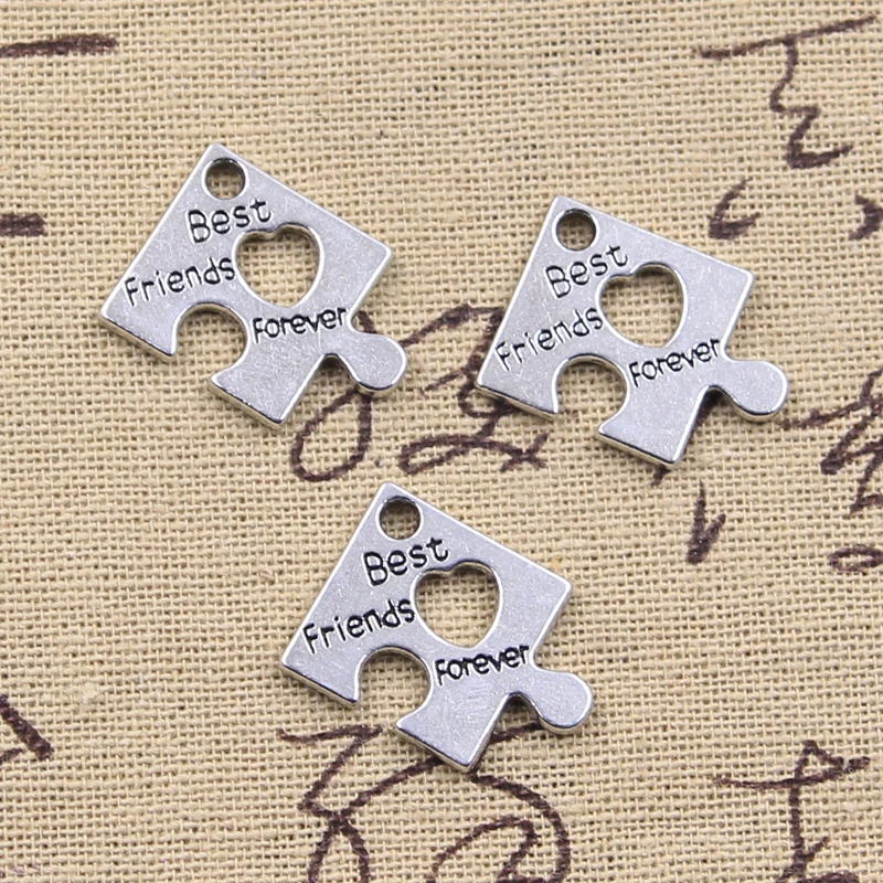 8pcs Charms Jigsaw Heart Best Friends Forever 22x22mm Antique Silver Color Pendants Making DIY Handmade Tibetan Finding Jewelry