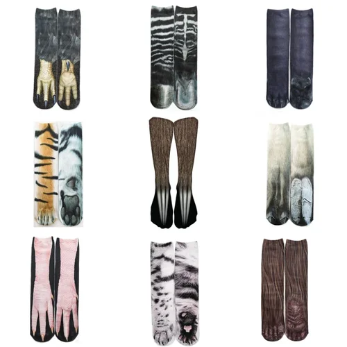 Calcetines bonitos con estampado 3d, divertidos calcetines para mujer, hombre, perro, gato, novedad, medias informales de algodón, calcetín con pata masculina, leopardo, oso, vaca, regalo, 2025