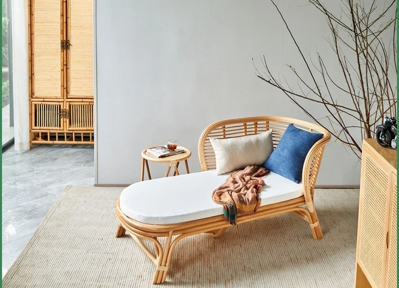 Japanese-style home living room, real rattan woven concubine chair, simple homestay dual-purpose sofa