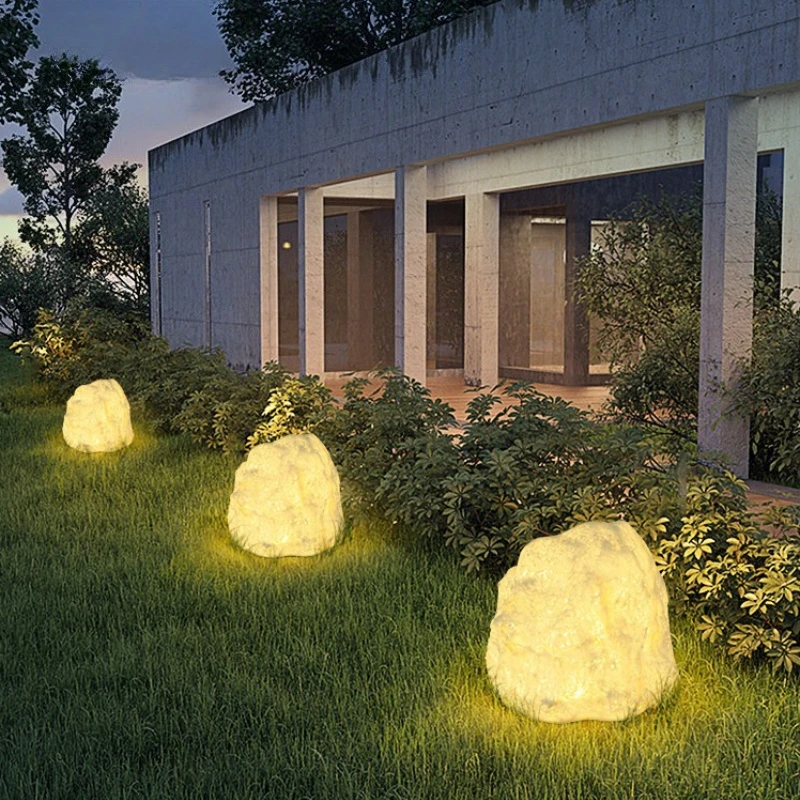 Outdoor Waterproof Courtyard Landscape Light Nordic Open Air Garden Villa Lawn Corridor Aisle Imitation Stone Resin Floor Lamp