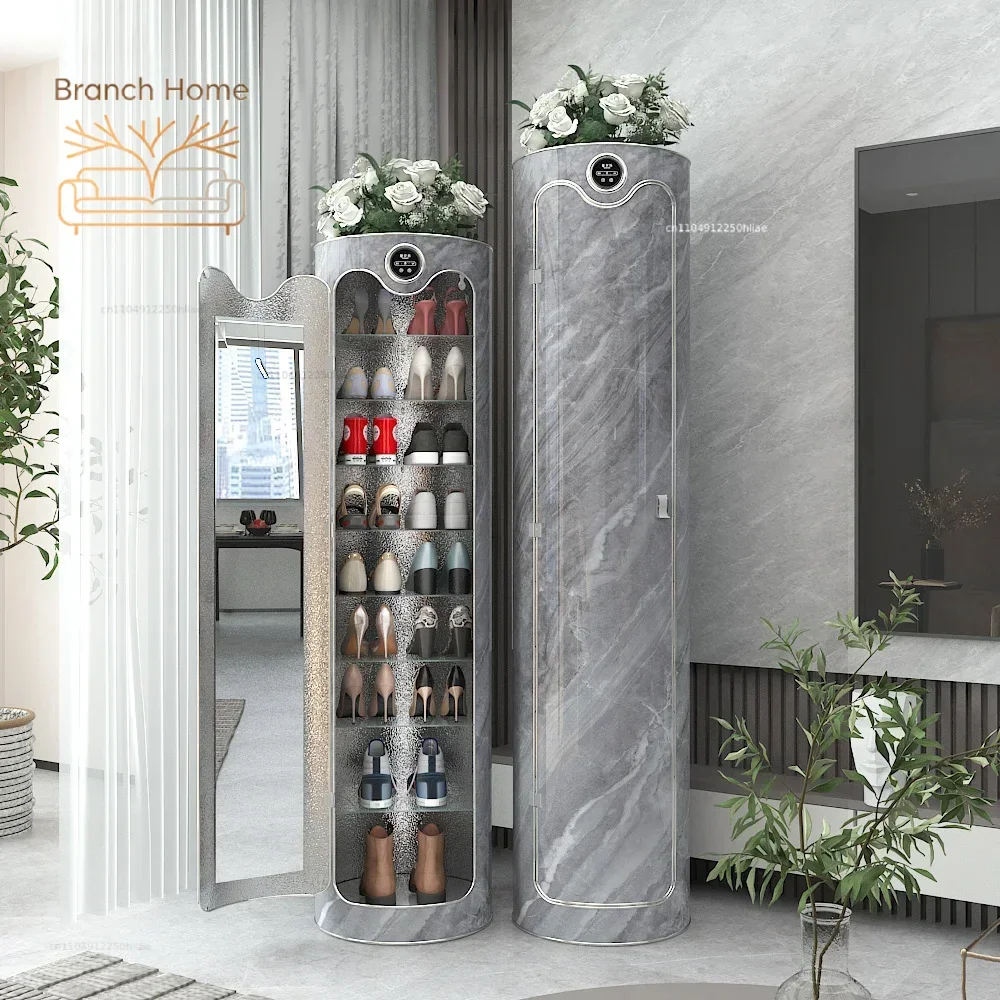 Shoe Cabinet Cylindrical 6-14 Multi-Layer & Color Organizer with Mirror, UV, Adjustable Shelves, Type-c, LED