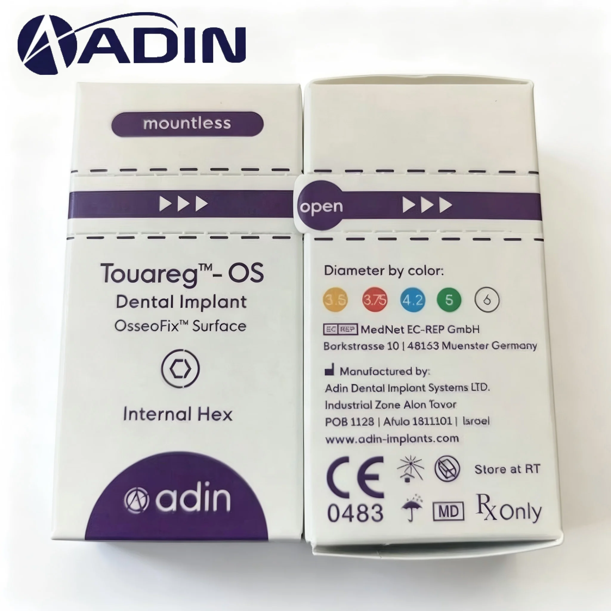 Adin Touareg-OS Titanium Implant, OsseoFix SLA Surface, Internal Hex Connection for Immediate Loading