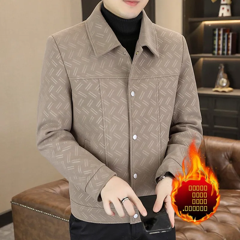 

Men's Fce Lined Thiened Flip Collar Jaet Outerwear Youth Winter Top ort Sle Long Sve Polyester Fiber Coat