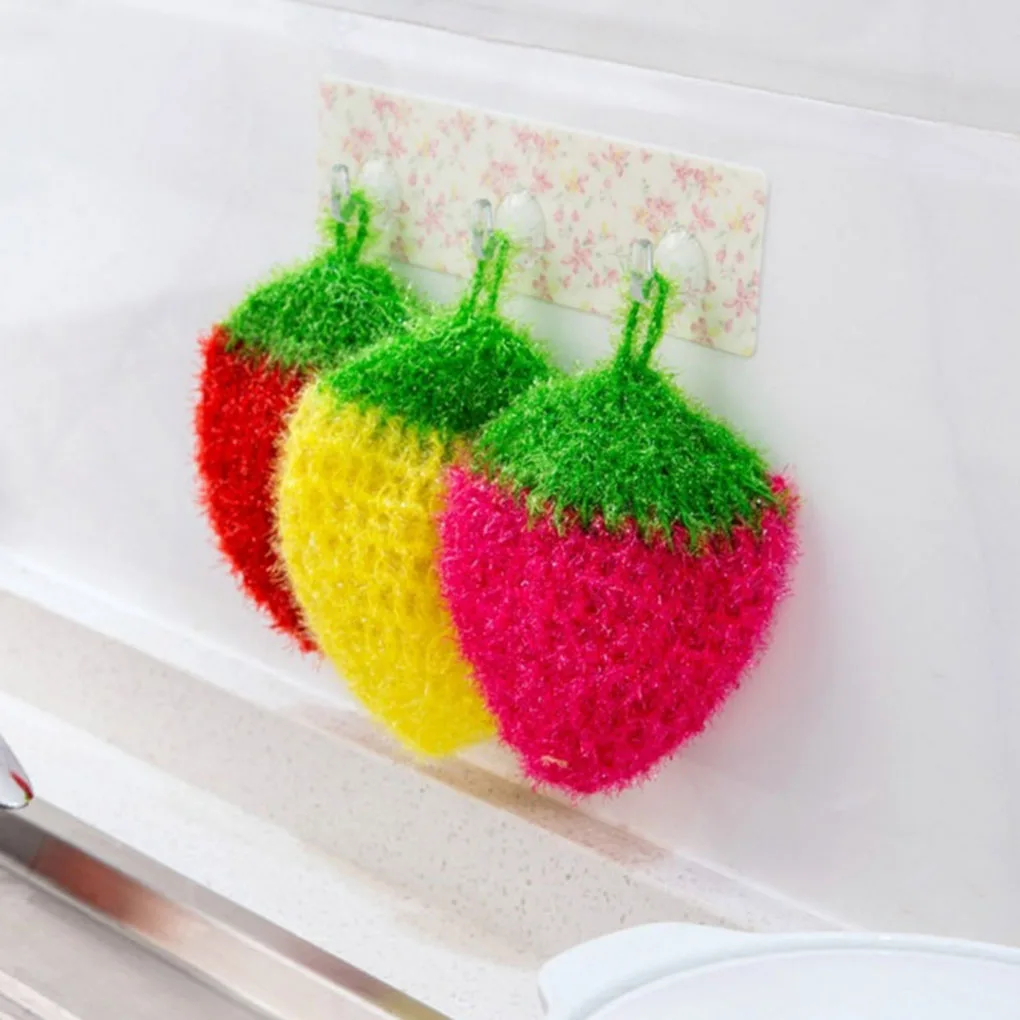 Strawberry Shaped Kitchen Cleaning Cloth Dish Bowl Washing Fruit Design Rag Cleaning Tool, Yellow