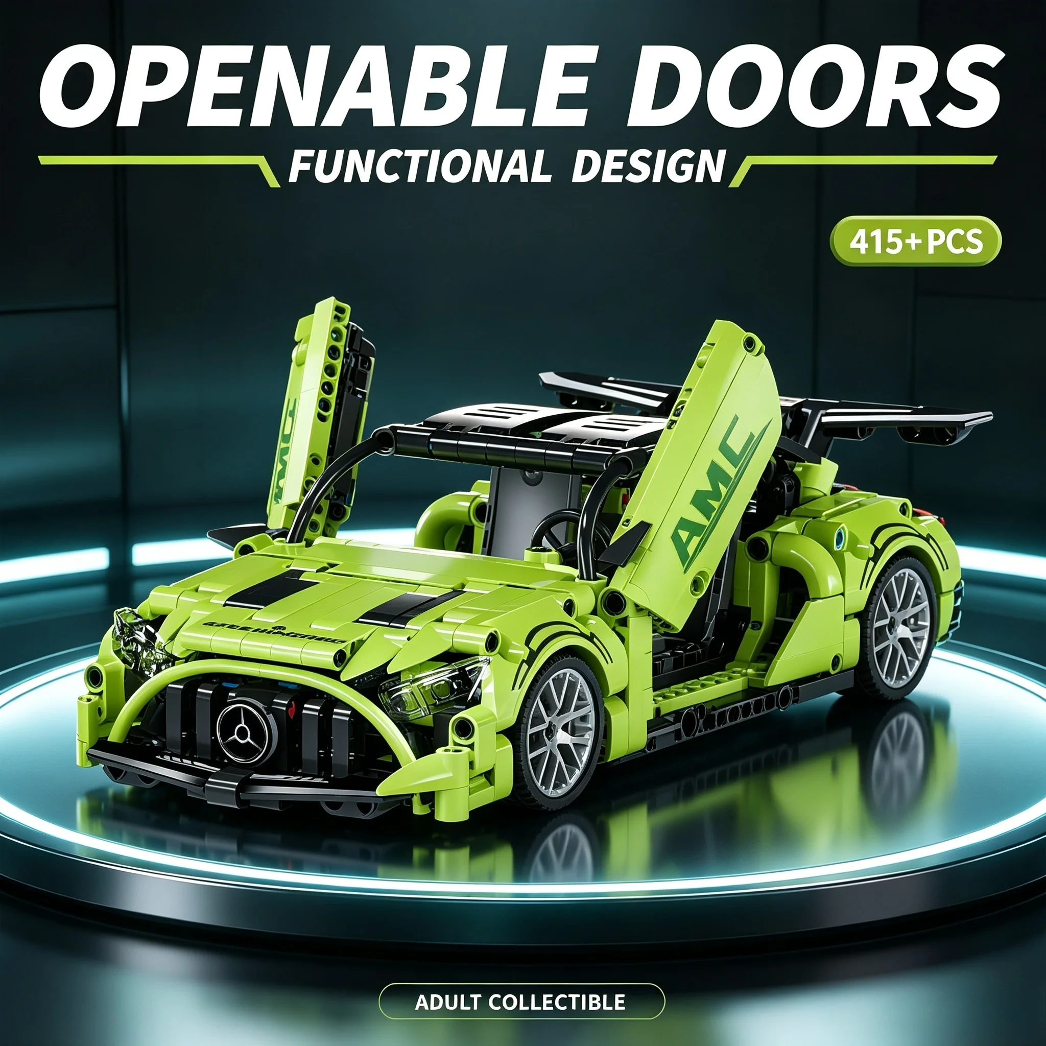 Green Demon AMC Supercar Building Blocks Model, Technology Racing Car Bricks Set, MOC Sports Vehicle Assembly Toy, Gift For Teen