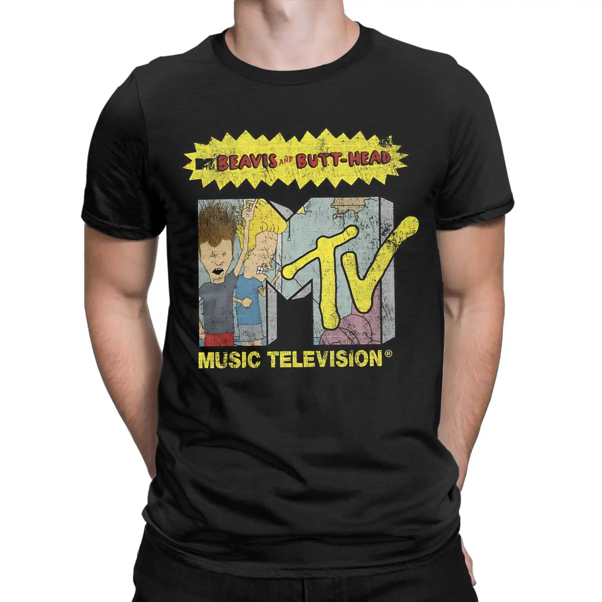 MTV Vintage Headbanging Logo Classic Beavis and Butt-Head Funny Graphic 100% Cotton T-Shirt Tops Tees For Men