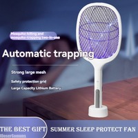 2-in-1 USB Rechargeable Mosquito Swatter & Fan - Adjustable Angle Electric Fly Killer Portable Bug Zapper for Indoor/Outdoor Use