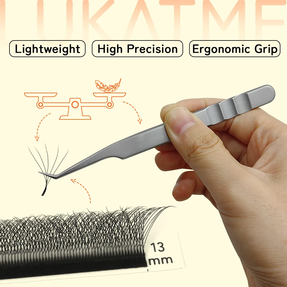LUKATME 2PCS Mixed Style YY W Lashes + Tweezer, 4D-7D Brown Volume Fans D/M Curl 7-15mm Wholesale Eyelash Extensions Set