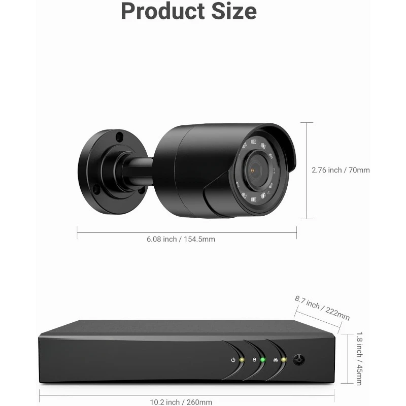 3K Lite Security Camera System Outdoor with AI Human/Vehicle Detection, 8CH H.265+ DVR and 8 x 1920TVL 2MP IP66 Home