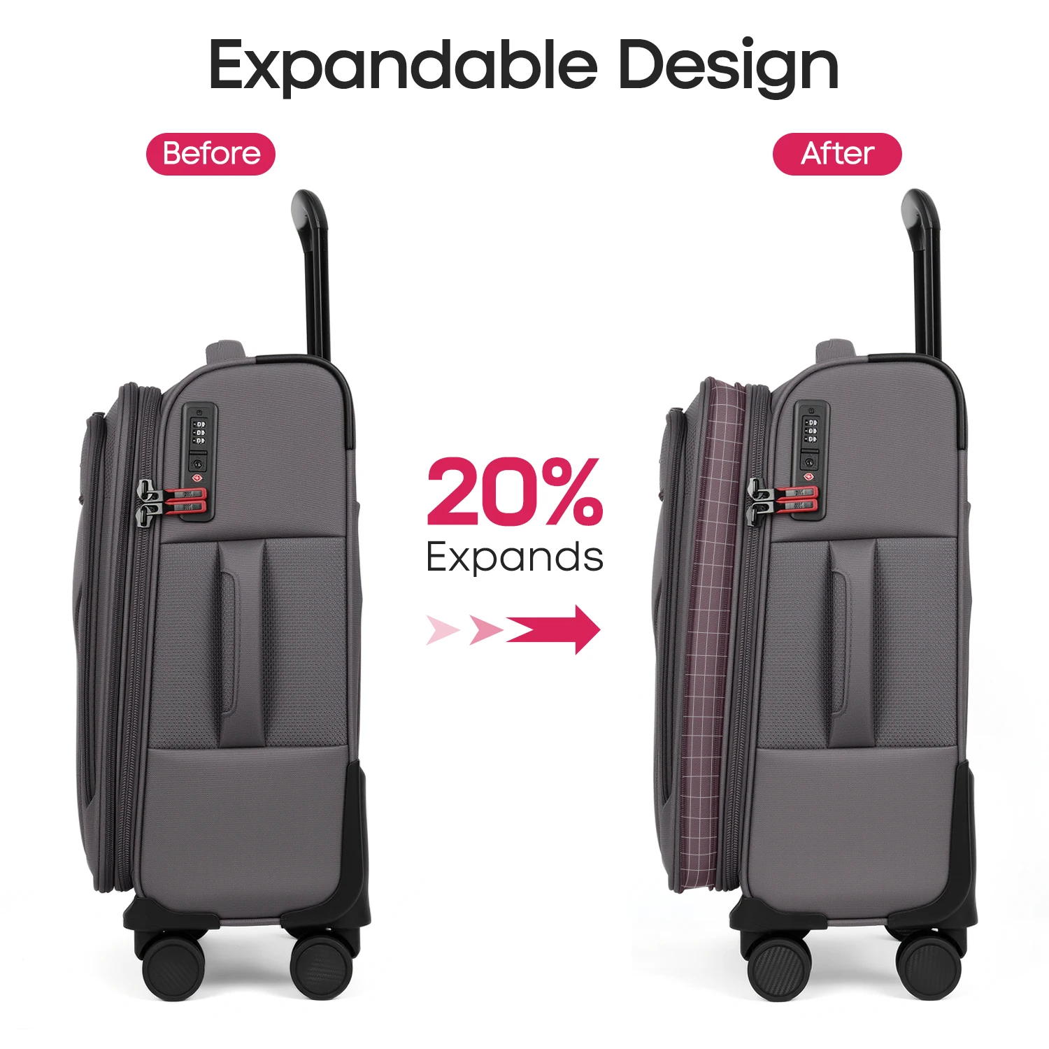 Lightweight Expandable Softshell Suitcase Set 3 Piece Sets Durable Softside Travel Rolling Luggage for Travel & Business