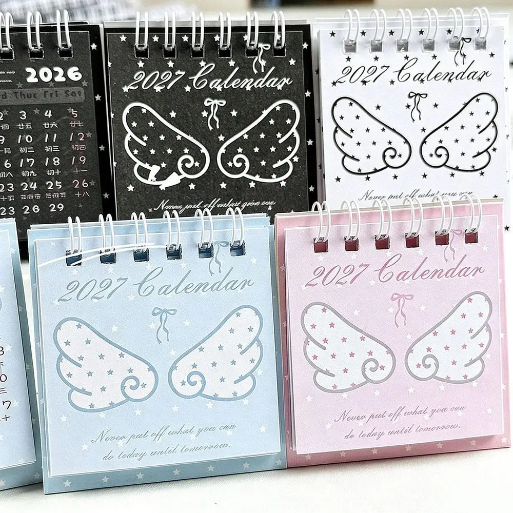 Paper Tabletop Calendar Spiral Bound Standing Mini Desk Calendar Star Pattern 2626-12- 2027-12 Flip Calendar Student Stationery