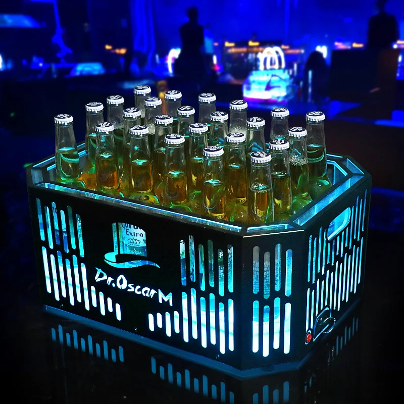 Bar KTV commercial iron frame acrylic luminous ice bucket night scene new beer frame PC creative LED foreign wine bucket frame